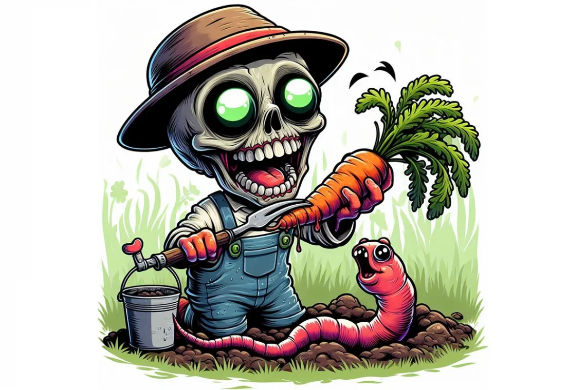 tinygarden.me ogrodnik zombie karmi dżdżownicę