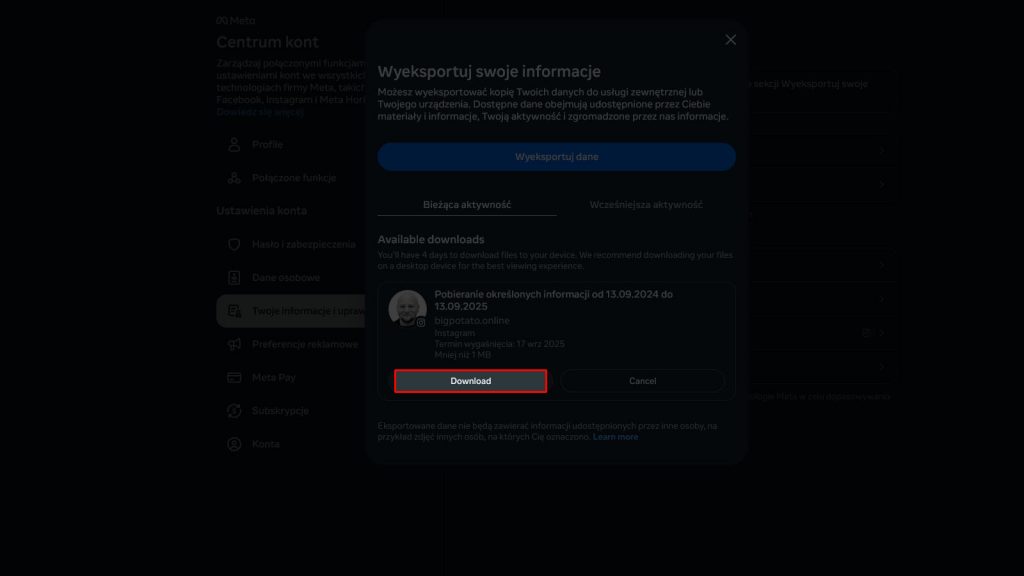 Jak pobrać listę obserwujących i obserwowanych na Instagramie Krok-11